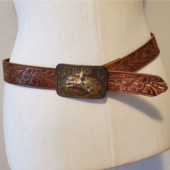 Accessories Vtg Leather Western Belt With Buckle L Poshmark